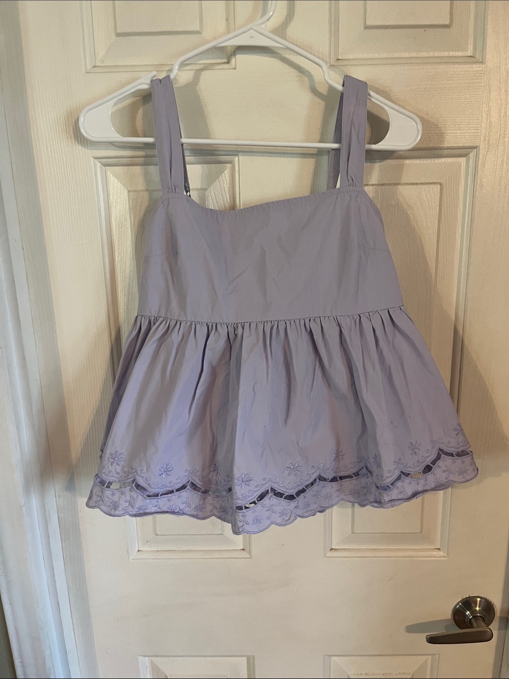 Lilac Eyelet Peplum Tank Top with bow tie back